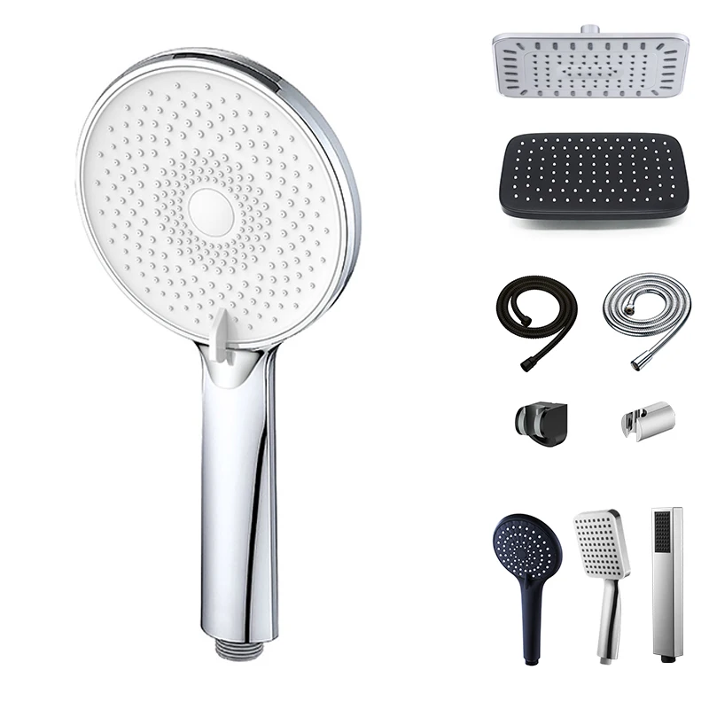 

White Spa Shower Head Pressure Bathroom Extension Holder Square Rotating Wall Rain Handheld Nozzle Luxury Accessory Water Saving