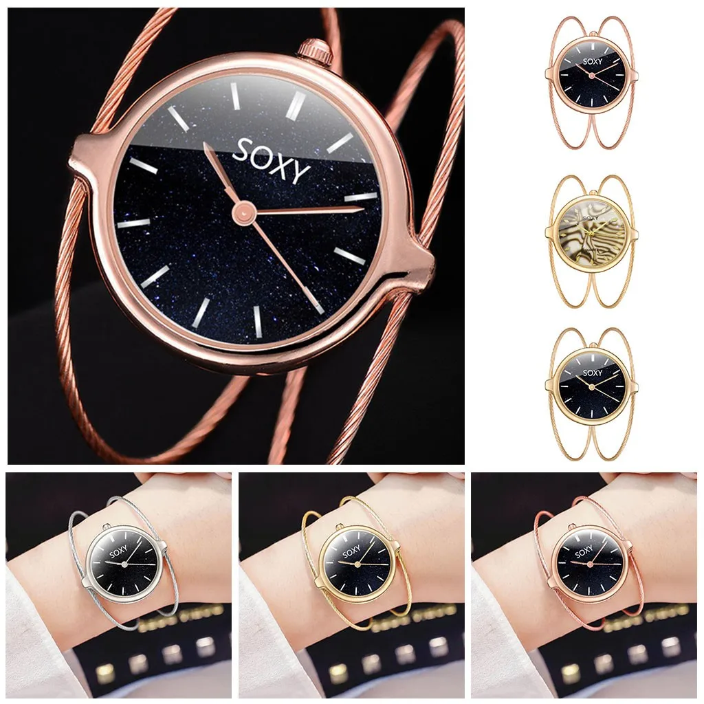 Часы наручные Soxy женские с браслетом из стальной проволоки модные круглые