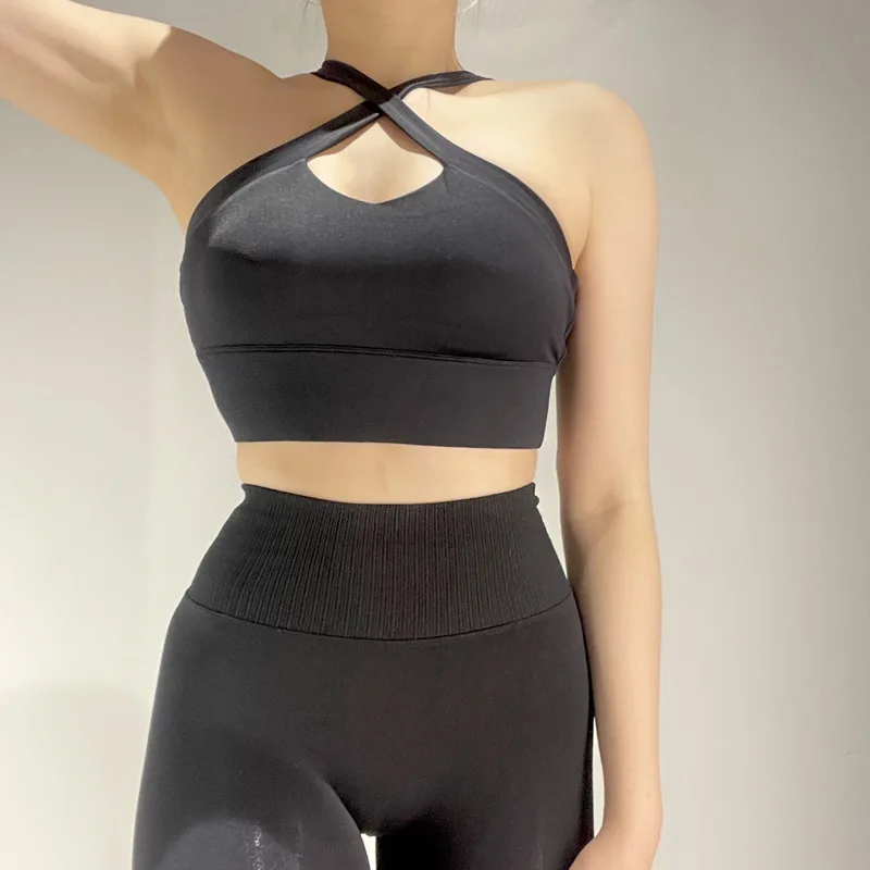 

NORMOV Women Bras Solid Cross Hollow Out Push Up Skinny Underwear Fitness Shockproof Breathable Bras Femme