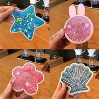 cute coasters rabbit romantic cherry blossom season ocean quicksand silicone water cup mug placemat cushion insulation pad gift