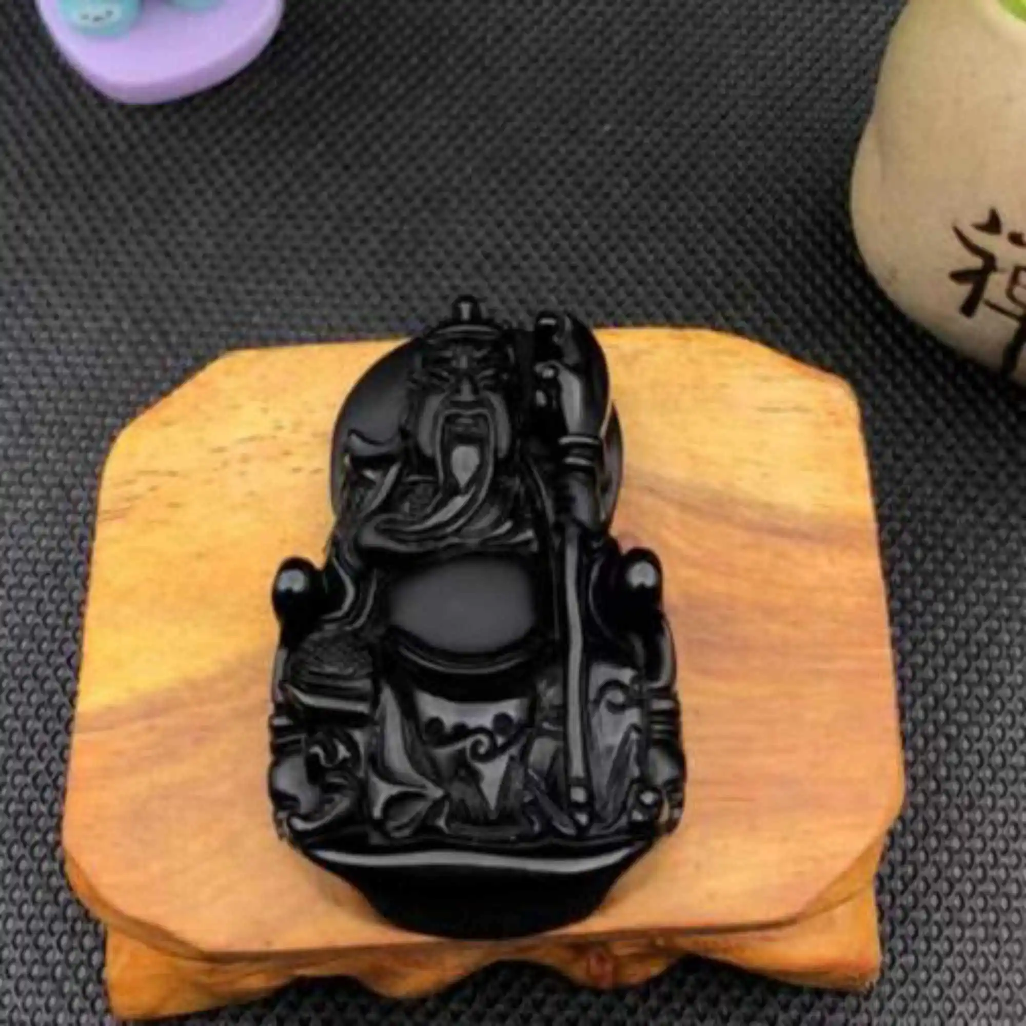 

Beautiful Natural Obsidian Guanyu gemstone necklace gift Elegant Buddhism Pray Thanksgiving Day Practice Energy Bohemia