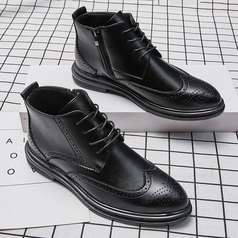 Мужские модные свадебные ботинки коричневые из коровьей кожи | Обувь