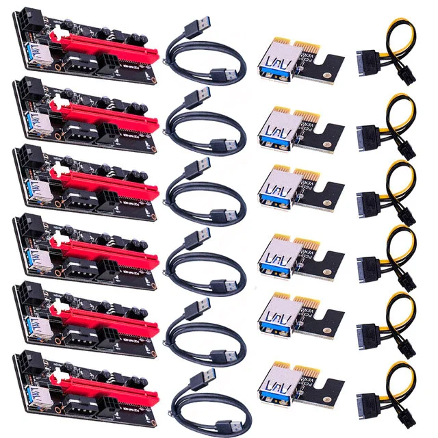 6 шт. Райзер Ver009 Usb 3 0 Pci E Ver 009S Express 1X 4X 8X 16X адаптер карта Sata 15 контактов на питания