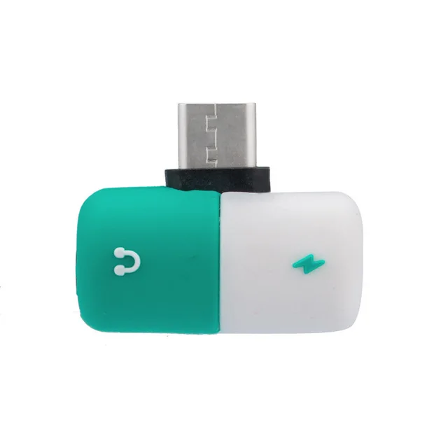 Olhveitra двухъядерный процессор 2 в 1 Тип usb C Телефон Зарядное устройство аудио наушники музыкальный сплиттер адаптер для samsung Xiaomi huawei P20 Android - Цвет: Green with White