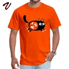 Футболка мужская оранжевая с изображением кота, летоосень