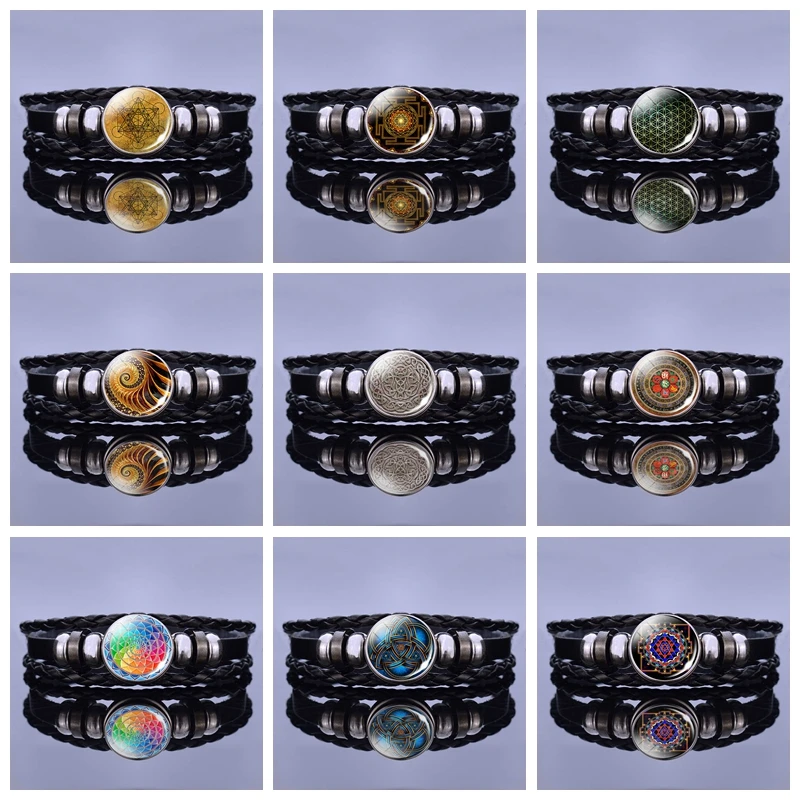 Браслет Янтра из стекла с рисунком мандалы кабошон Шарм-браслет в стиле панк