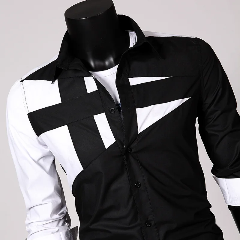 Качественные мужские рубашки в стиле пэчворк с принтом граффити приталенная