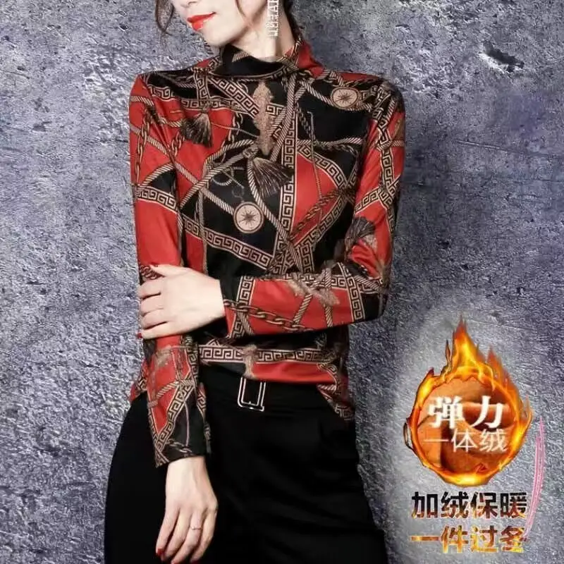 

High collar fashion printing top European goods brim of new fund of 2020 autumn winters is cultivate one's morality long-sleeved