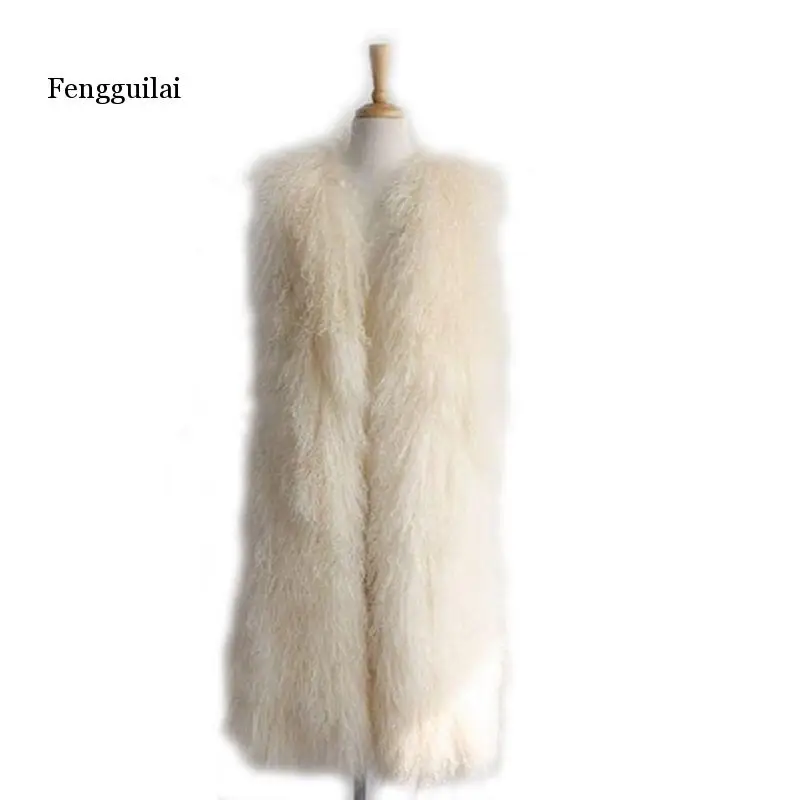 

Fashion Autumn Winter Warm Soft Women Faux Fur Coat Sleeveless White And Black Solid Long Fur Vest Female Jacket Plus Size