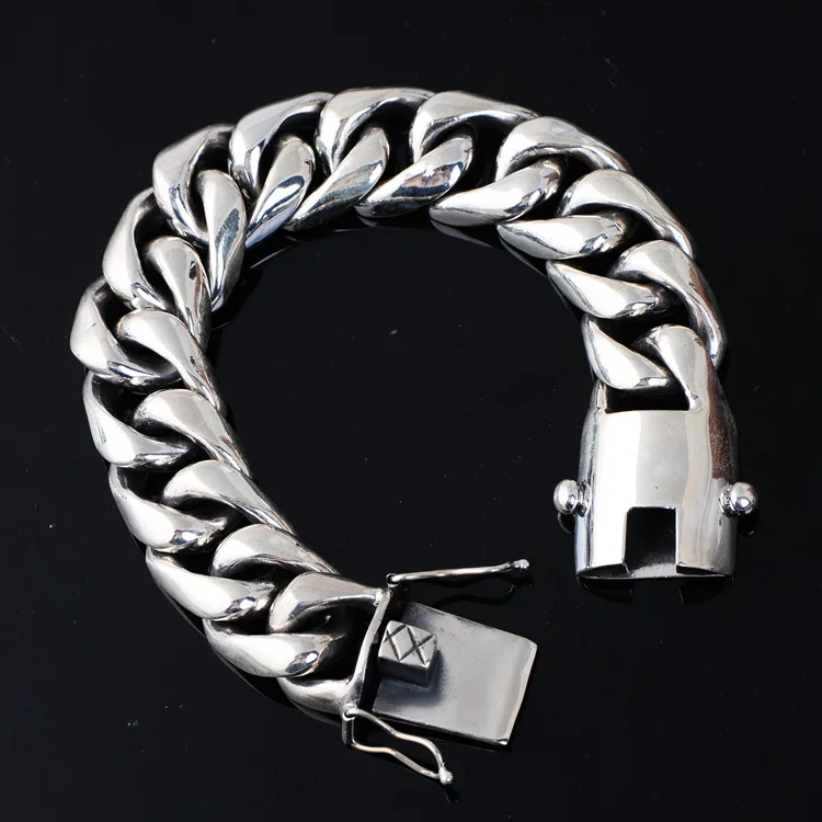 204g 2 см широкий роскошный однотонный браслет из серебра 925 пробы с большой тяжелой