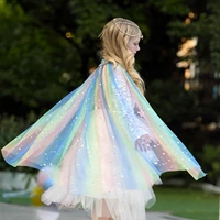 halloween costume girls outfits rainbow sequin princess shawl child birthday clothes kids cosplay clothing tulle cape girls