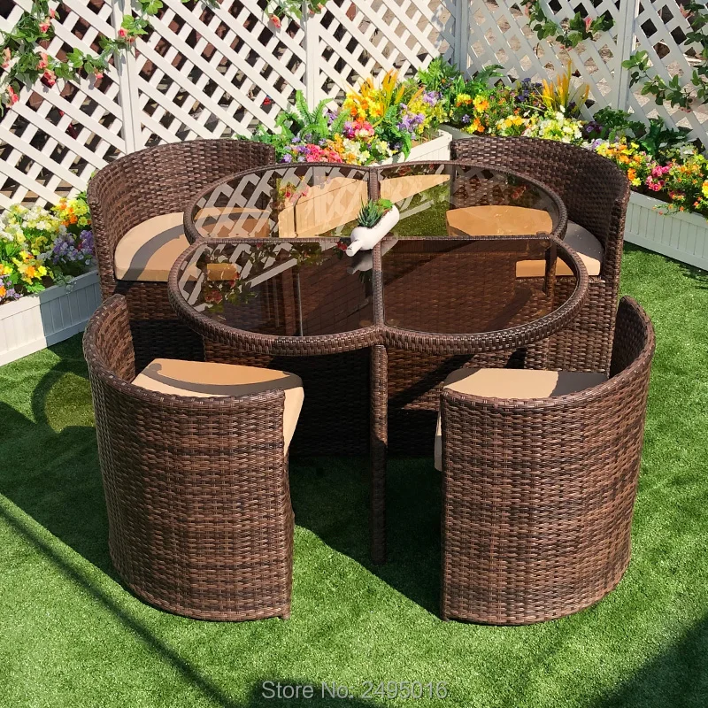 5 шт. новый дизайн металлическая рама с PE ротанговым секционным стулом и столом