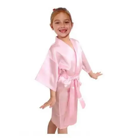 

Kids Solid Satin Rayon Kimono Robe Bridesmaid Solid Bathrobe Children Nightgown Sleepwear Dressing Gown