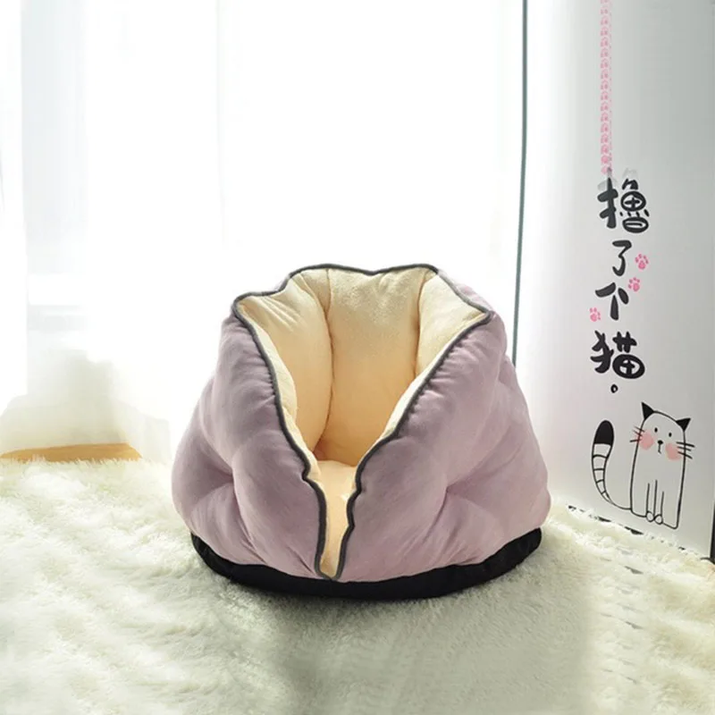 Pink Кровать для кота-любимца Крытый котенок полуоткрытый дом теплый мягкий удобный для домашних животных Маленькие Средние собаки спящие коты коврики Cave зимний продукт - Цвет: Pink
