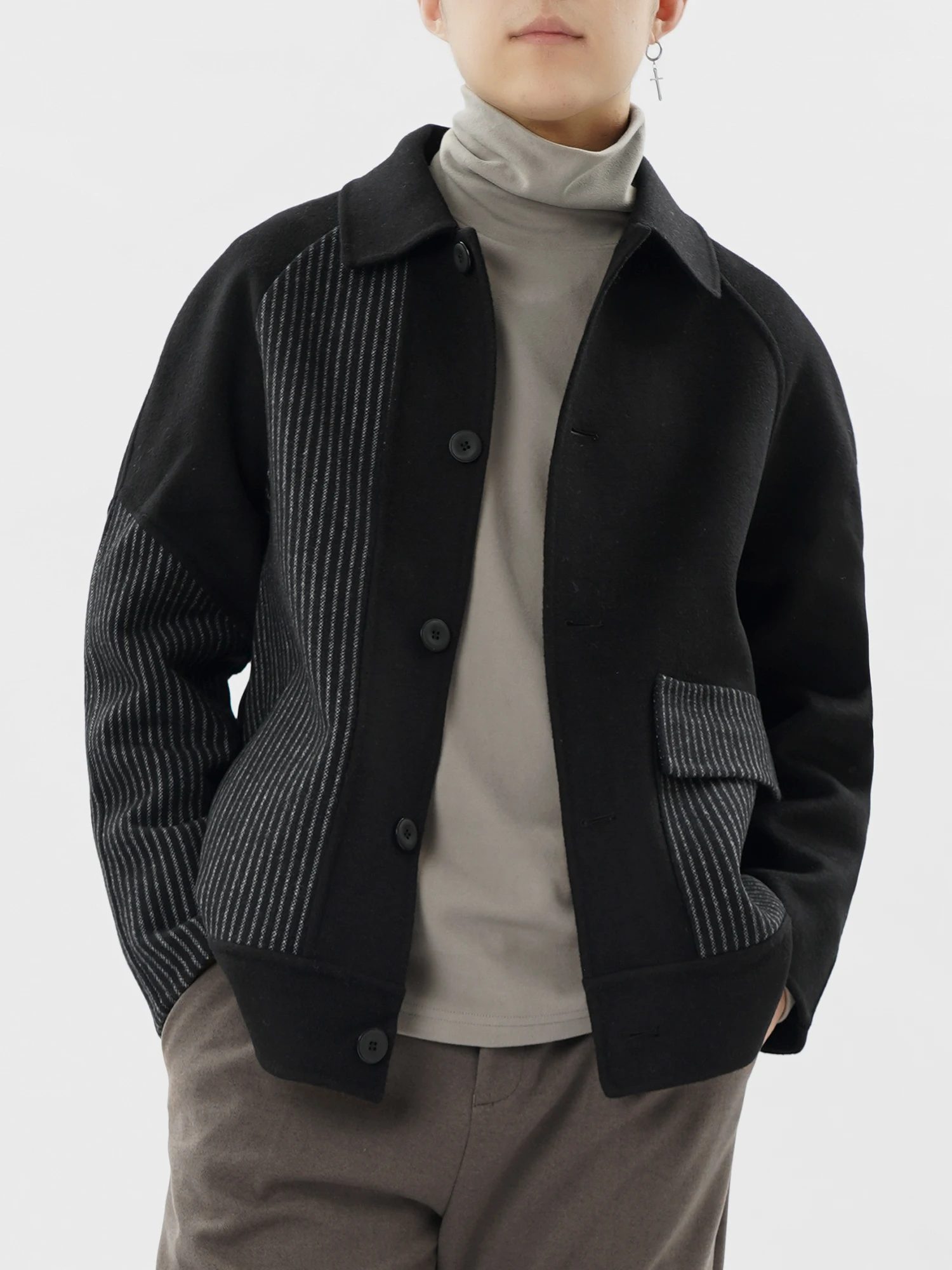 

New 2021 Autumn Winter Wool Blends Coats Striped Men Casual Jackets Mens Overcoat Fashion Warm Woolen Windbreaker Clothing B470