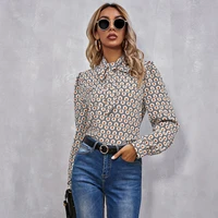 duyit temperament shirt with bowknot autumn new printed long sleeved half high collar with womens commuter top