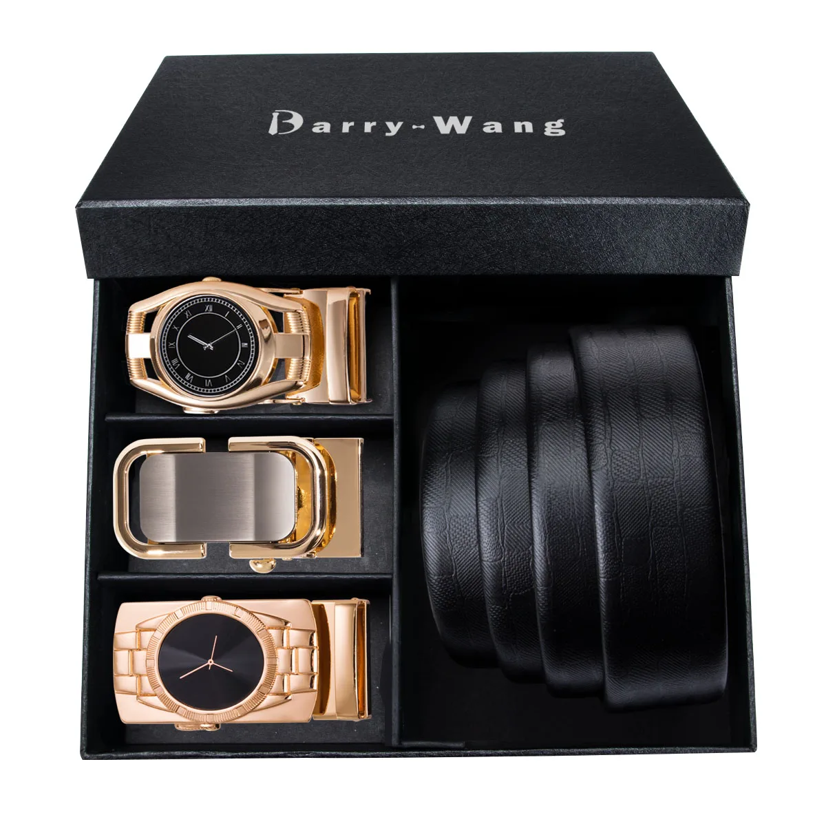 Мужской ремень 3 упаковки черный из воловьей кожи золотые автоматические