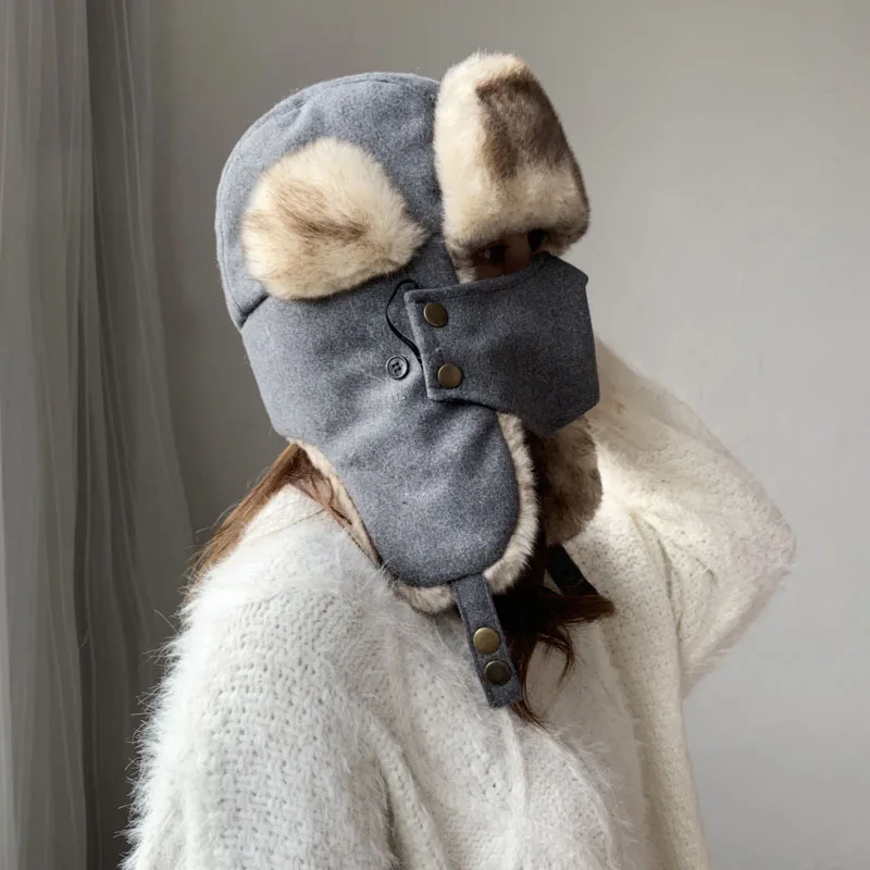 Зимняя плотная шапка-бомбер унисекс мужские и женские толстые шапки из