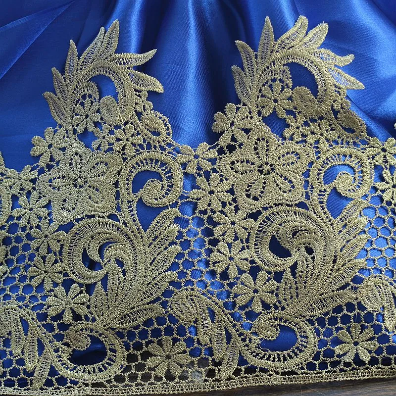 Один ярд высококачественной красивой золотой кружевной вышивки ленты для декорации DIY африканской ткани.