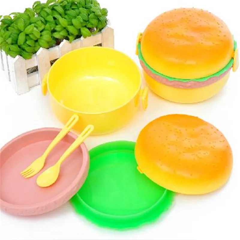 

Burger Hamburger Shape Round Lunch Boxs For Kids Food Containers Japanese Bento Sushi Set Lunchbox Healthy Plastic Food Box