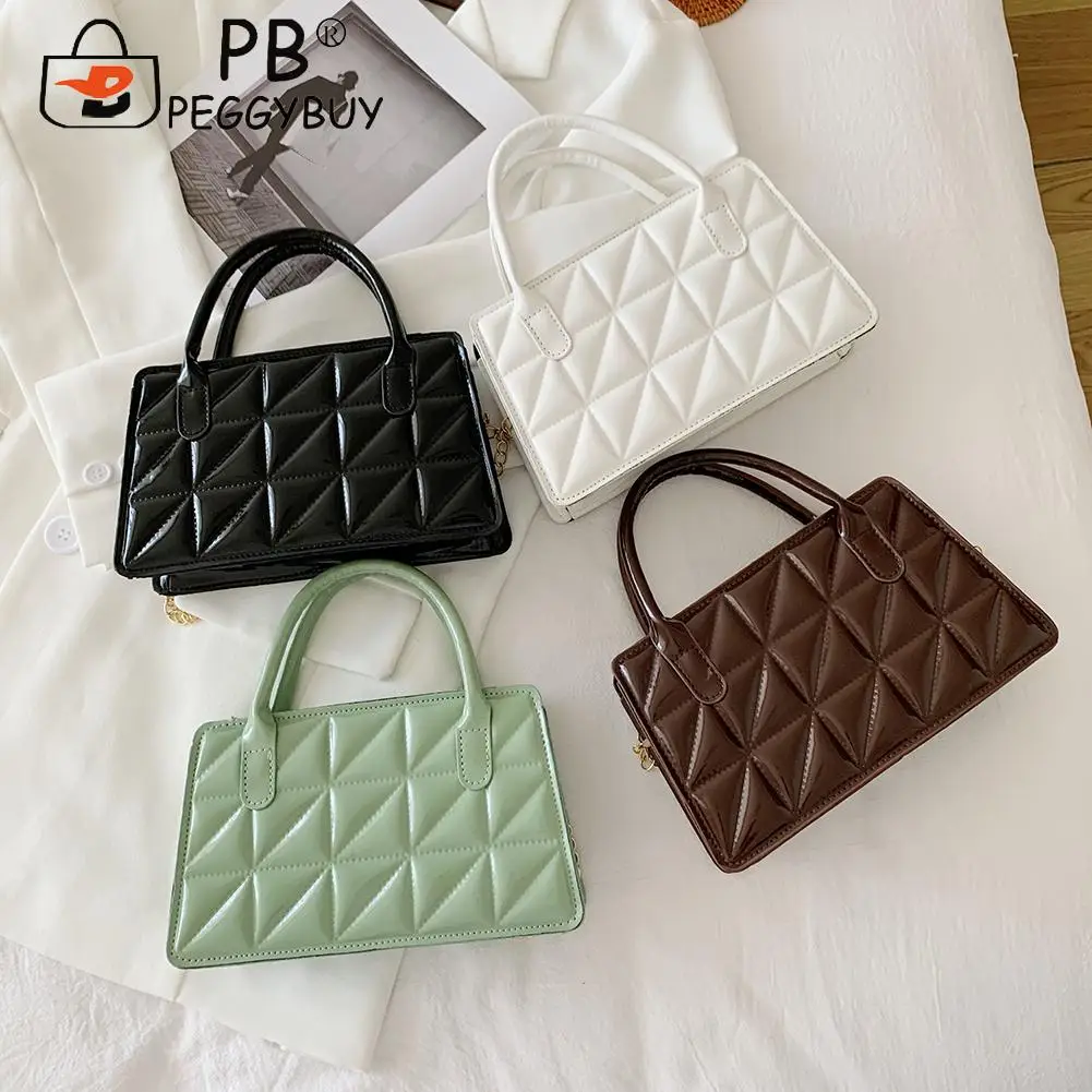 

2021 Fashion Solid Color Pleated Tote Bag Retro Ladies Chain Geometric Pattern Embroidery Messenger Bag Top-Handle Handbag