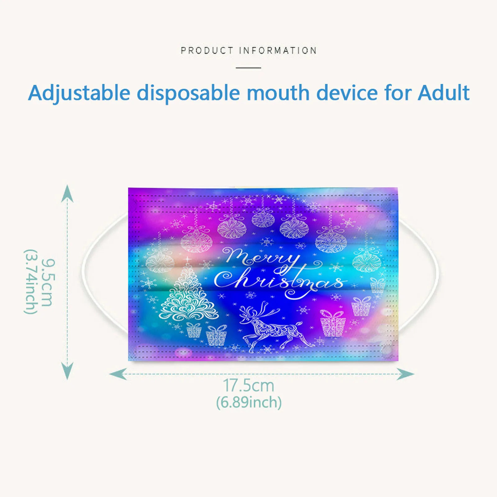 

100 Pcs Multicolor Adult 's Dust Proof Face Mask Disposable Facemask Cute Cartoon Christmas Printed 3ply Ear Loop Mouth Cover