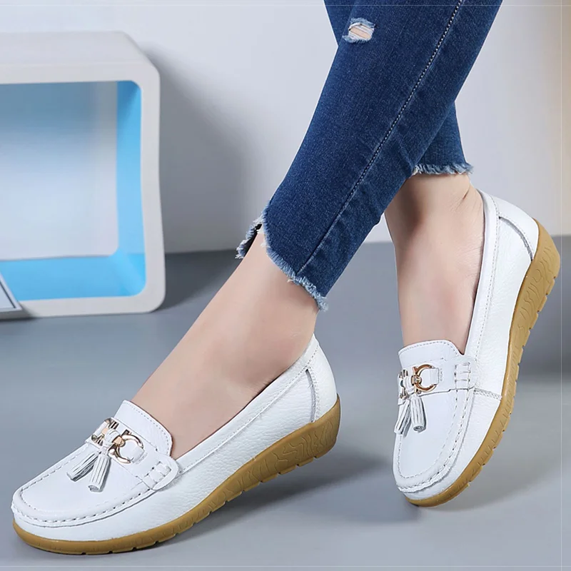 Мокасины женские из натуральной кожи балетки лоферы без застежки на низком