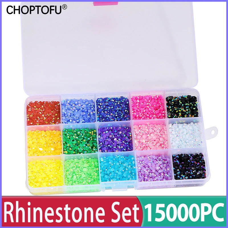 15000PC/Box 3/4/5mm Crystal Resin Nail Art Decorations Diamond Jelly AB Rhinestones Set 15 Grids FlatBack Nail Rhinestones