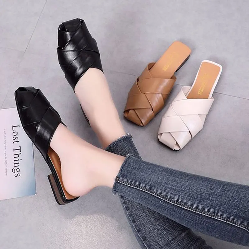 HEE GRAND/вязаные мюли с квадратным носком Новинка 2020 года шикарные летние шлепанцы