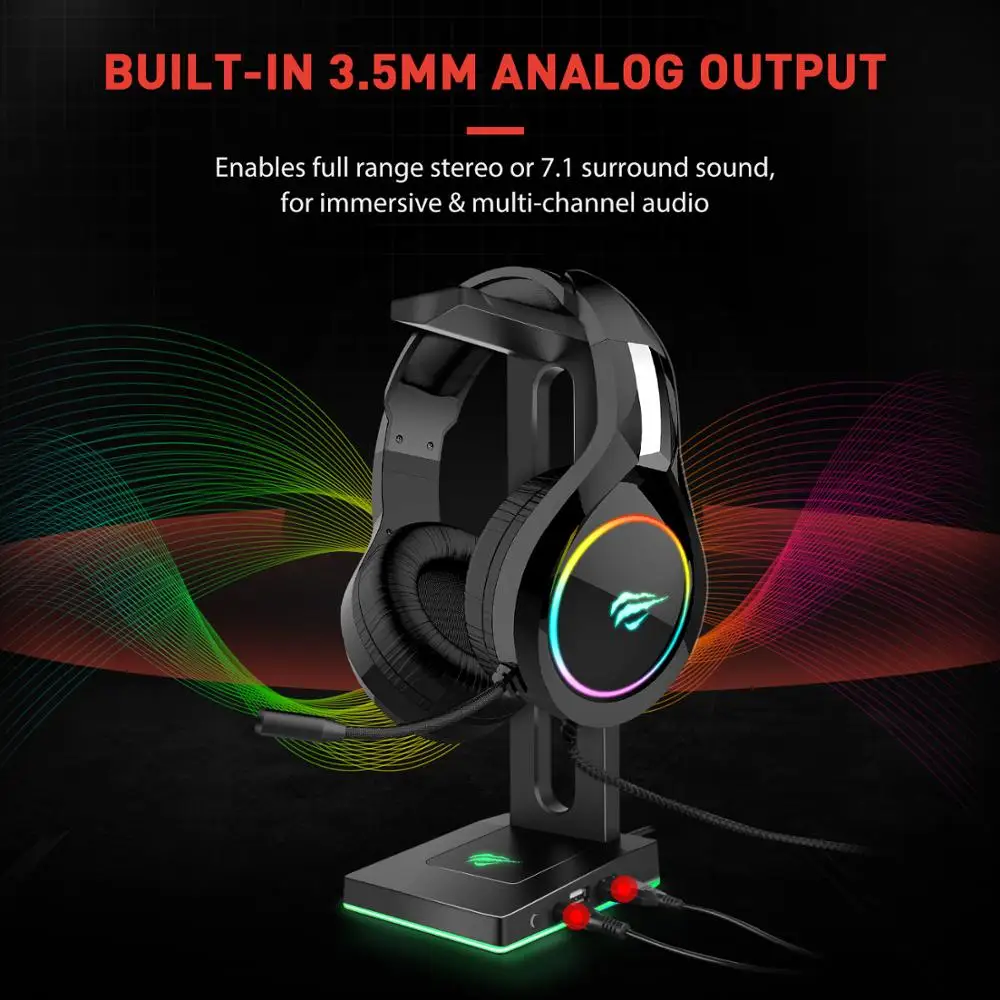 Havit RGB Подставка для наушников с 3 5 мм AUX и 2 usb портами держатель геймеров игровой