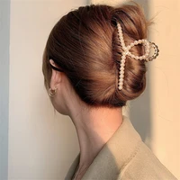 korean ladies pearl crystal hair claw fashion cross metal carb hair clips for women elegant hair accessories hairgrips hairpins