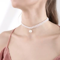 fashion street photo beading pearl like woven necklace ladies temperament manual geometric wedding choker collar necklace