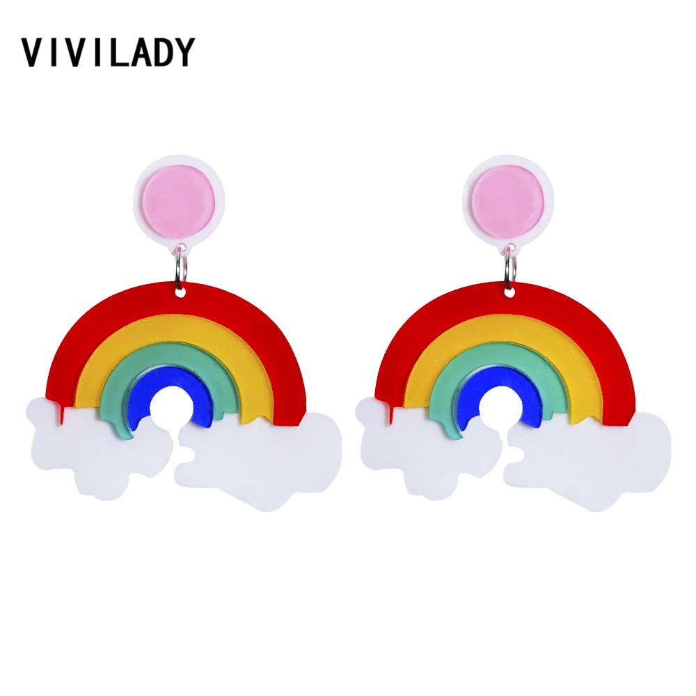 VIVILADY, новинка, радужные акриловые Висячие серьги, женские разноцветные Серьги из смолы, аксессуары, бижутерия, женские подарки на день рождения