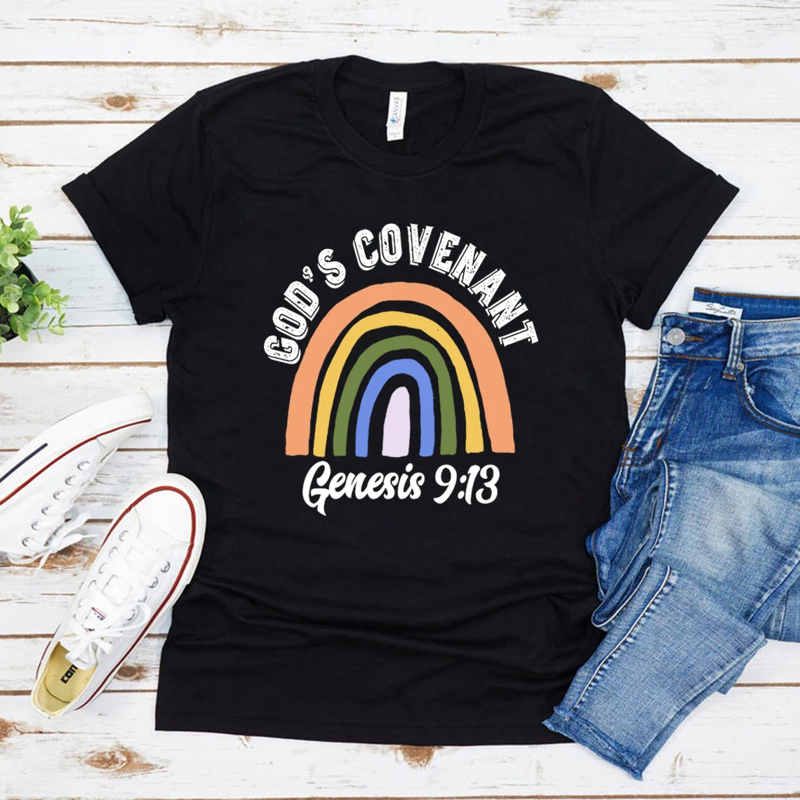 

Кристианская Радужная футболка с текстом Библии, футболка с текстом Genesis 9:13, женские футболки с рисунком веры и церкви, женские футболки, топы
