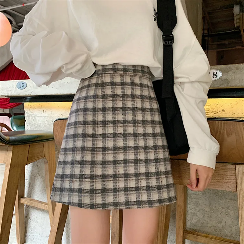 Autumn and winter new fashion high waist skirt women plaid retro wild a-line was thin package hip | Женская одежда