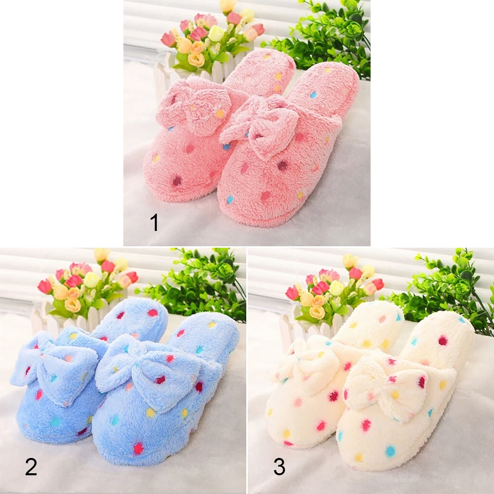 Очень теплые хлопковые тапочки Милые милые женские с бантом Домашние для спальни