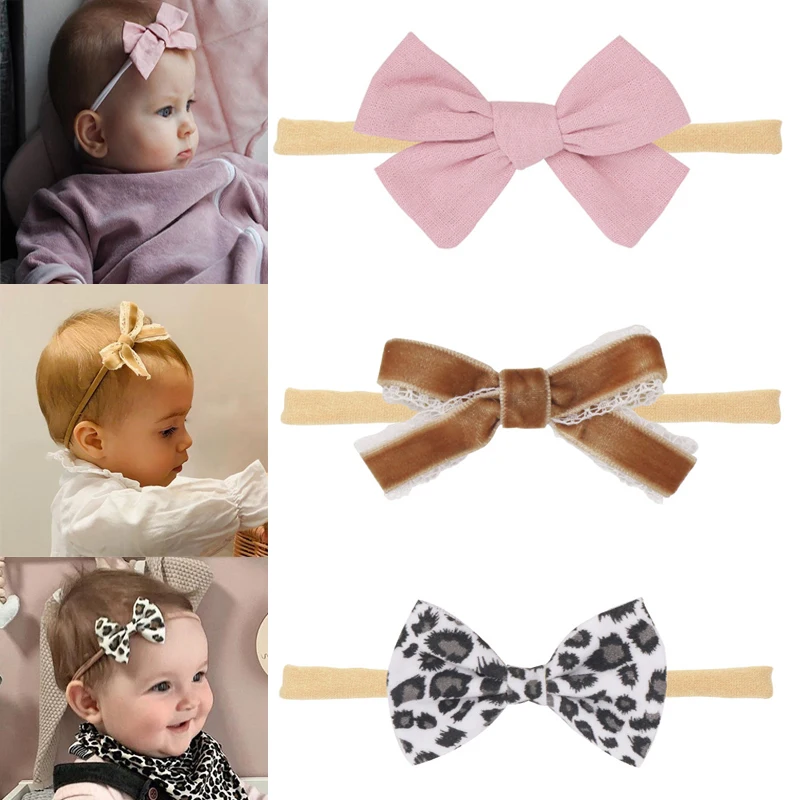 

3PCS Cotton and Linen Bowknot Headband Traceless Bow Headbands Baby Girls Headwear Nylon Hairband Infants Kids Headband Girl Bow