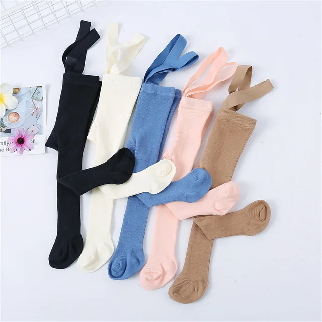 New 0-3Year Autumn Winter Tights For Girls Solid Pantyhose Casual Tights for Boys with Shoulder Strap Knitted Clothes 4