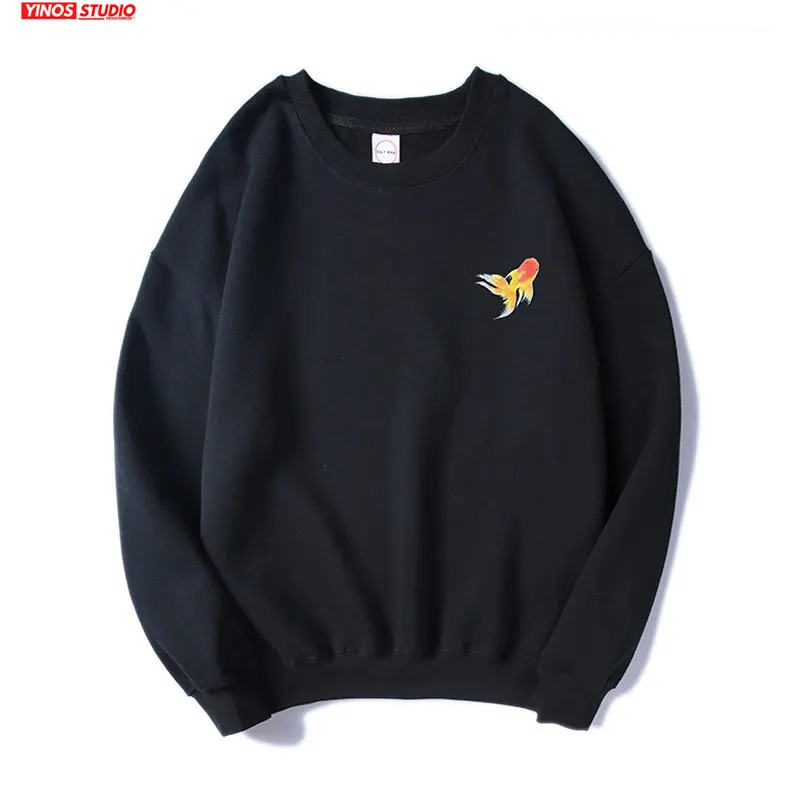 Мужская флисовая толстовка с принтом рыбы черная большого размера капюшоном в