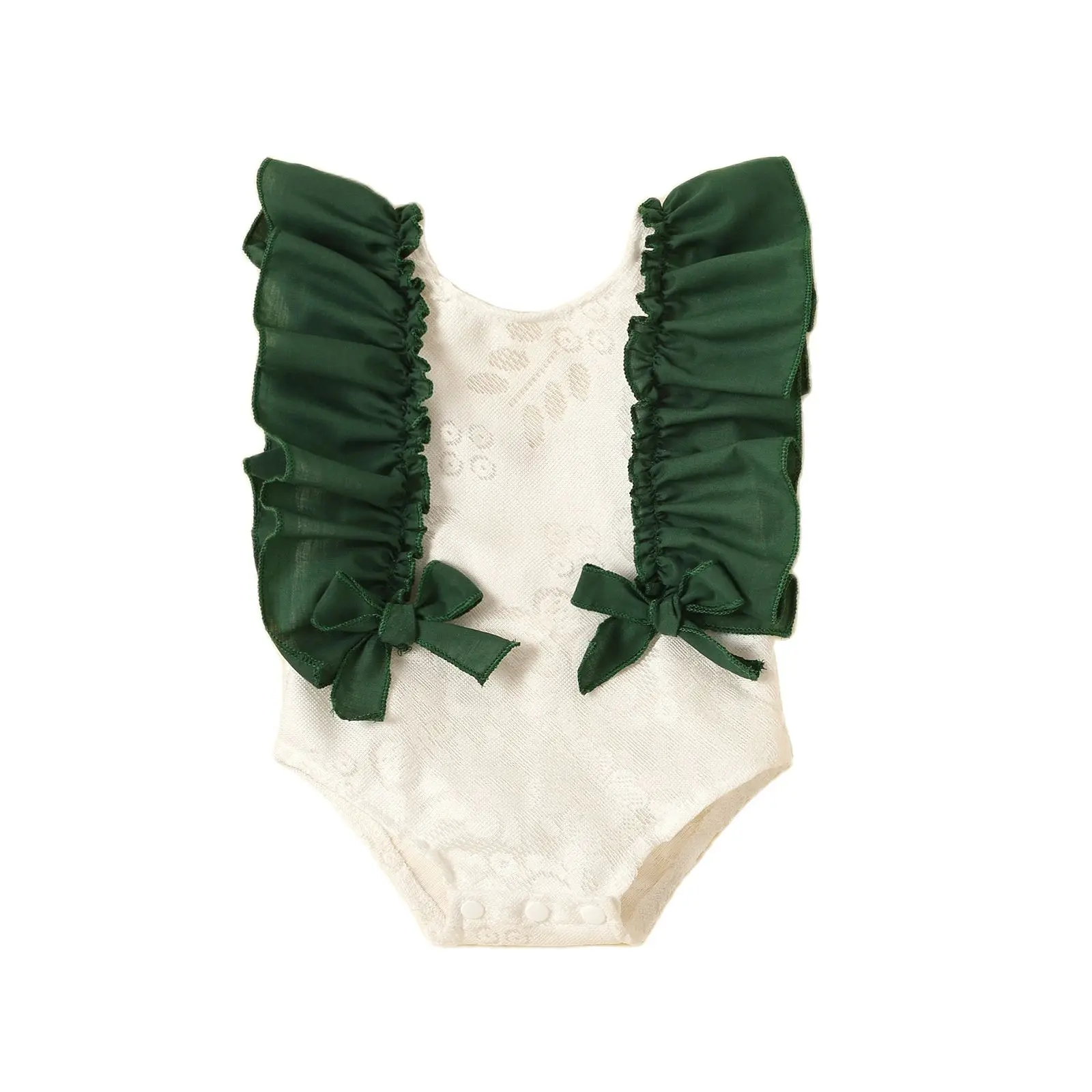 

Newborn's Romper Infant's Fly Sleeve Ruffled Hem Jumpsuit Lace Bow Garment for Baby 0-24M