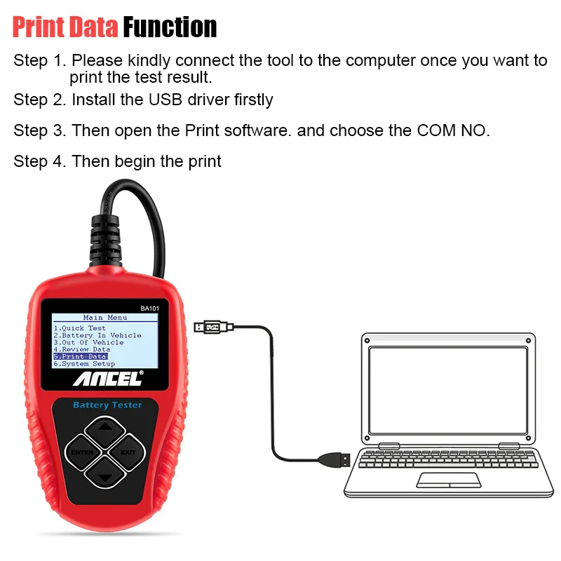 Ancel BA101 OBD 2 Автомобильный Диагностический прибор для проверки заряда батареи 12 В