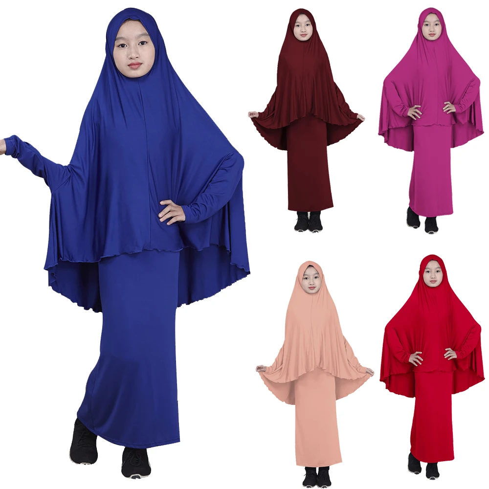 Длинное платье хиджаб Abaya для мусульманских детей и девочек комплект одежды