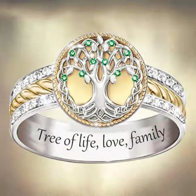 

2021 new diamond inlaid tree of life emerald family ring mother's Day gift manufacturer wholesale
