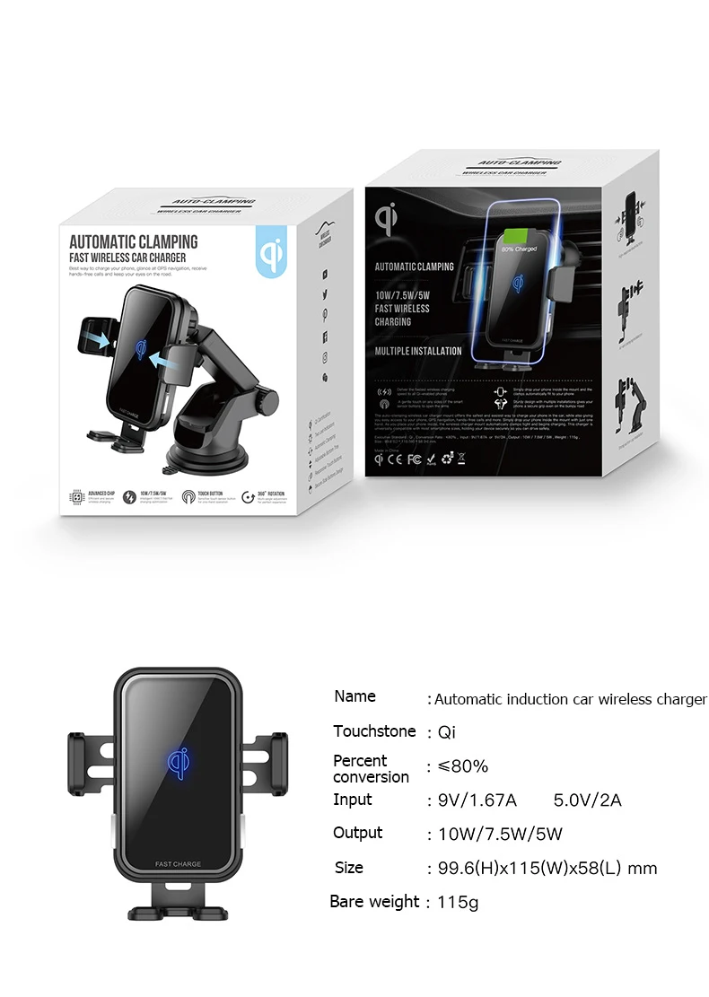 696 Y5 Qi автомобильное беспроводное зарядное устройство для iPhone 8 8plus X для samsung S10 S9 интеллектуальный инфракрасный быстрый мобильный телефон Беспроводное зарядное устройство