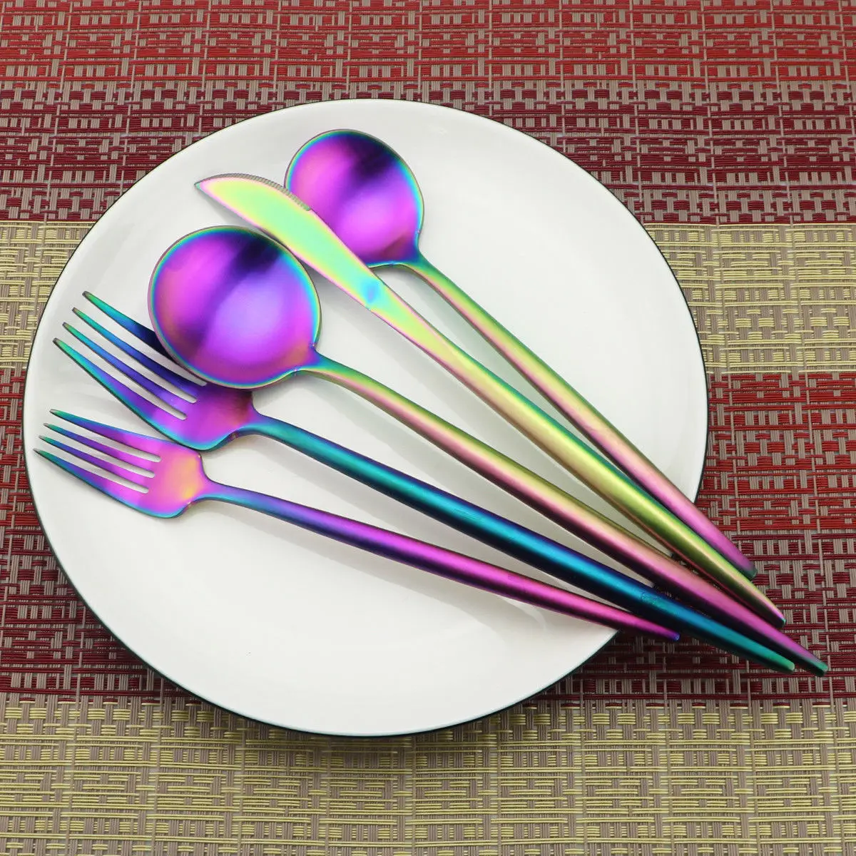 4/5/6Pcs Rainbow Tableware Stainless Steel Cutlery Set Dinner Knife Cake Fork Teaspoon Dinnerware Kitchen Accessories | Дом и сад