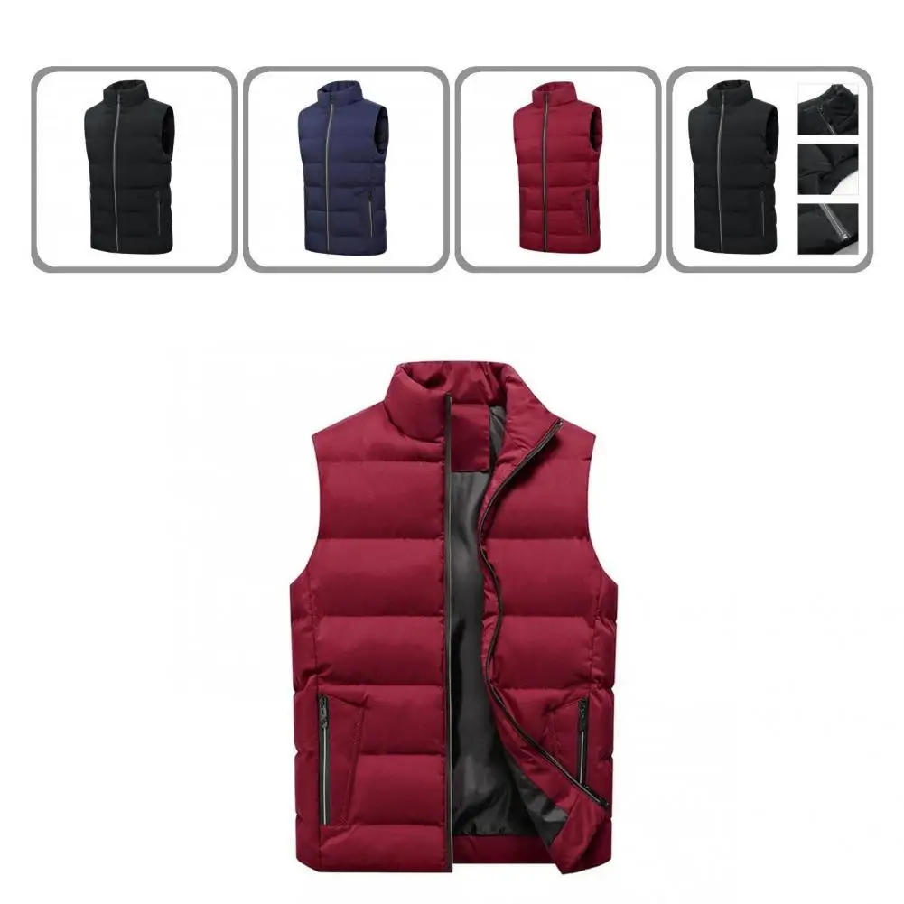 

Men's Vest Jacket All-Match Stylish Warm Padded Winter Vest Anti-shrink Waistcoat Vest Solid Color for Adult Sleeveless Jacket