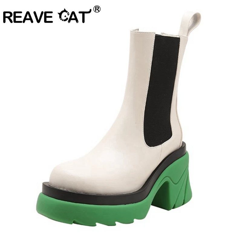 

Женские ботильоны челси REAVE CAT, толстые плюшевые Нескользящие полусапожки из натуральной кожи с фруктами, осенне-зимние полусапожки на плат...