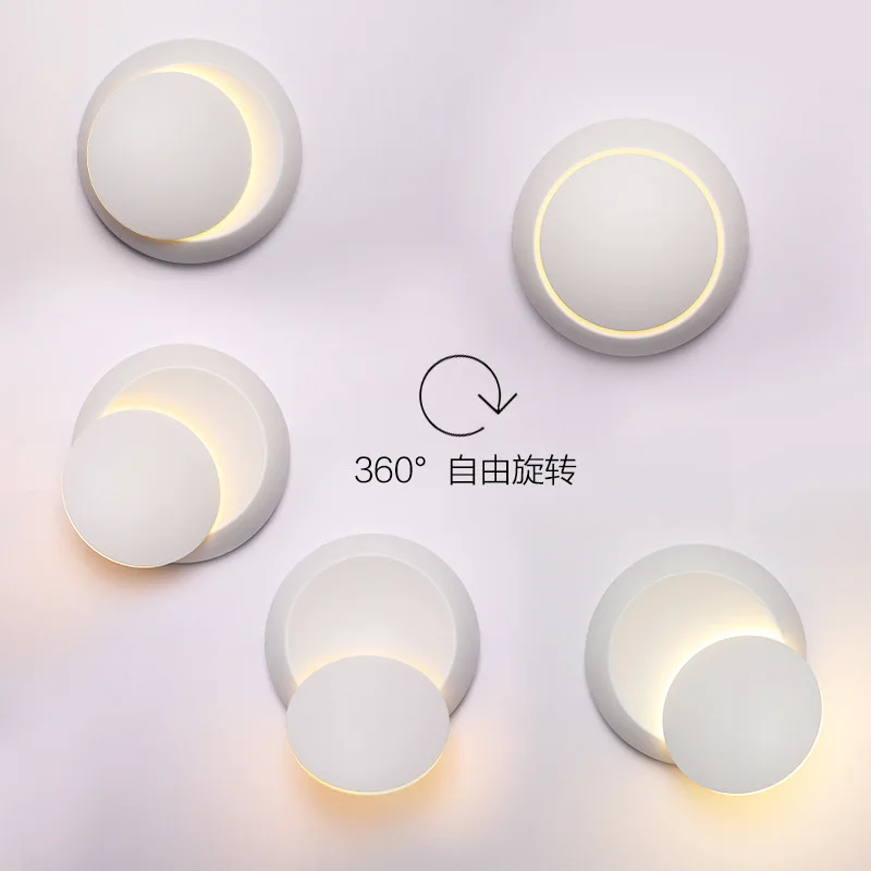 

Creative 360 rotating black and white decoration Nordic minimalist bedroom bedside wall lamp led round adjustable WF5131050