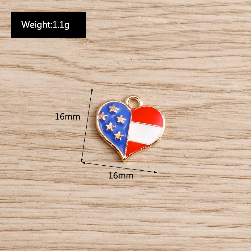 

10pcs 16*16mm National Flag Charms Pendants for Jewelry Handmade Crafting Enamel Love Heart Charms DIY Bracelets Earrings Making