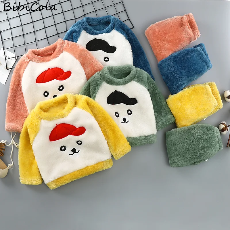 

Детский пижамный комплект из кораллового флиса; Сезон осень-зима; Фланелевая Пижама для маленьких девочек и мальчиков; Утепленная домашняя ...